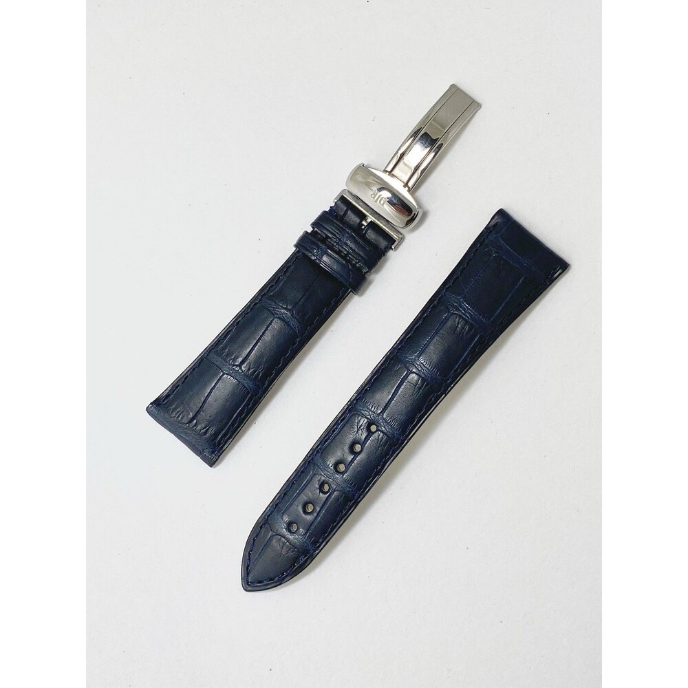 Daniel JeanRichard OEM Dark Navy Croco Leather 22 Strap Buckle Deployment Clasp